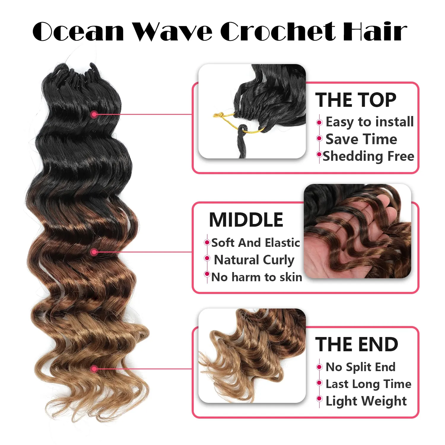 Ocean Wave Crochet Hair 10 Inch 8 packs Deep Wave Crochet Hair Synthetic Curly Crochet Braiding Hair for Black Women (10 Inch, 8 packs, 1B/30/27)