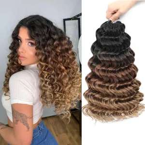 Ocean Wave Crochet Hair 10 Inch 8 packs Deep Wave Crochet Hair Synthetic Curly Crochet Braiding Hair for Black Women (10 Inch, 8 packs, 1B/30/27)