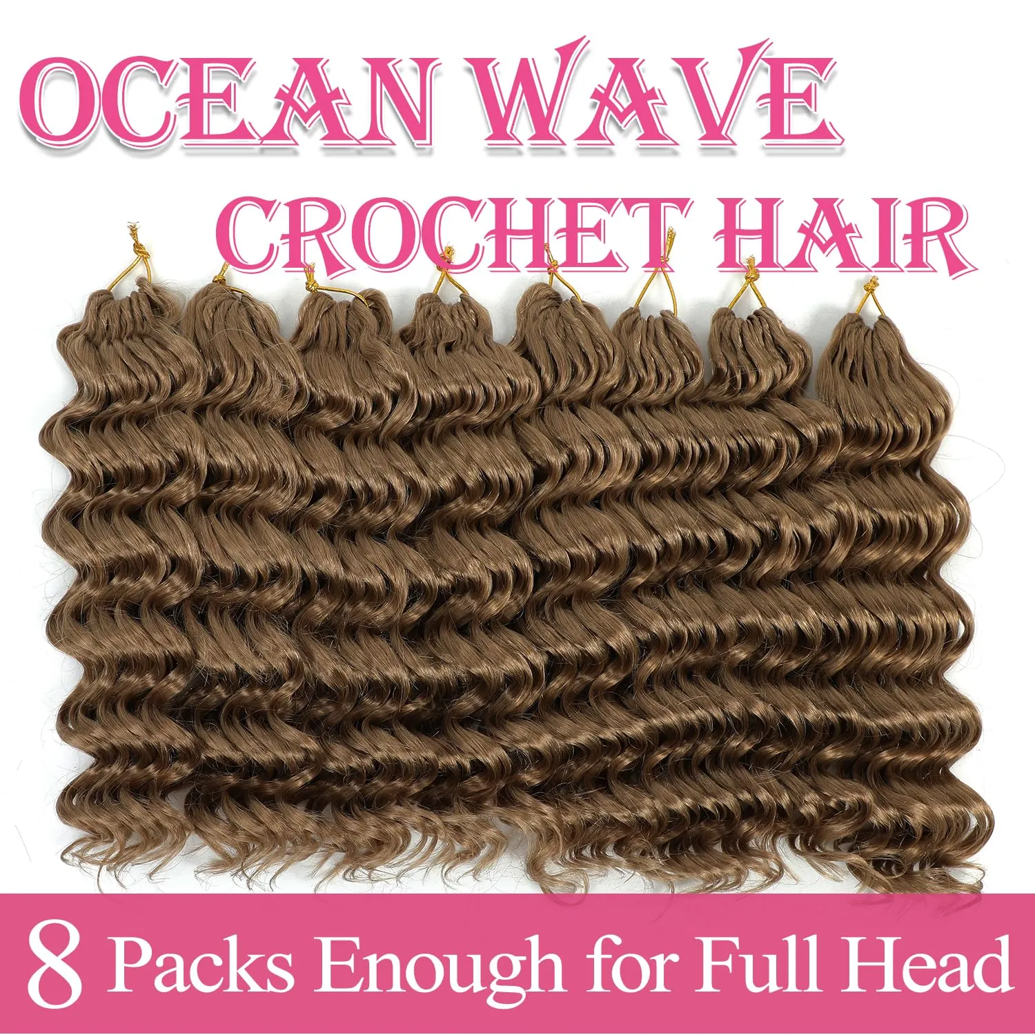 Ocean Wave Crochet Hair 10 Inch 8 packs Deep Wave Crochet Hair Synthetic Curly Crochet Braiding Hair For Black Women (10 Inch, 8 packs, 27#)