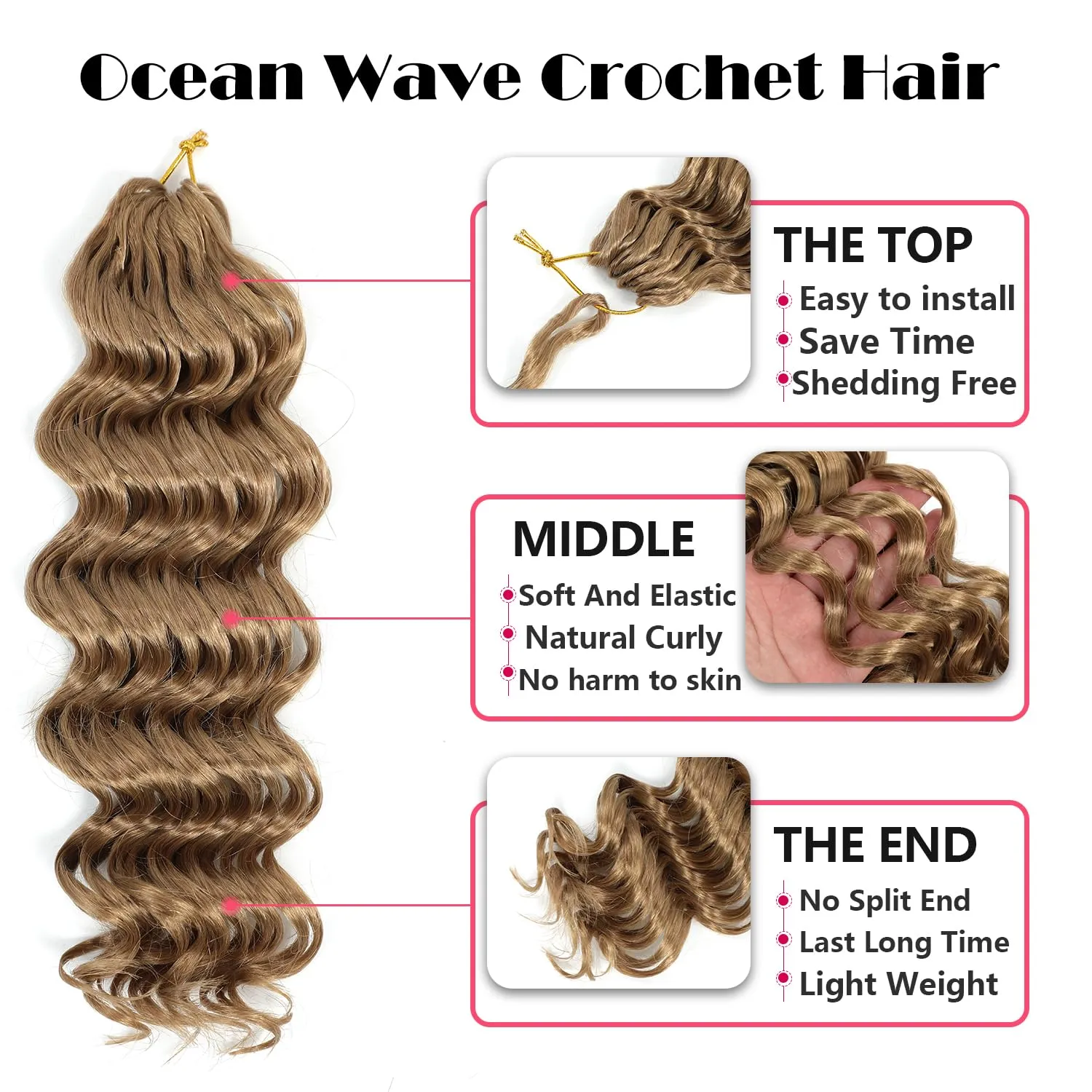 Ocean Wave Crochet Hair 10 Inch 8 packs Deep Wave Crochet Hair Synthetic Curly Crochet Braiding Hair For Black Women (10 Inch, 8 packs, 27#)