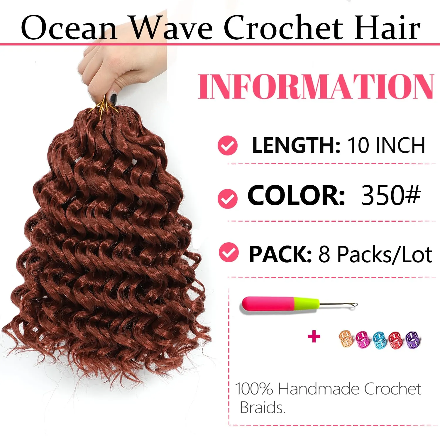 Ocean Wave Crochet Hair 10 Inch 8 packs Deep Wave Crochet Hair Synthetic Curly Crochet Braiding Hair For Black Women (10 Inch, 8 packs, 350#)