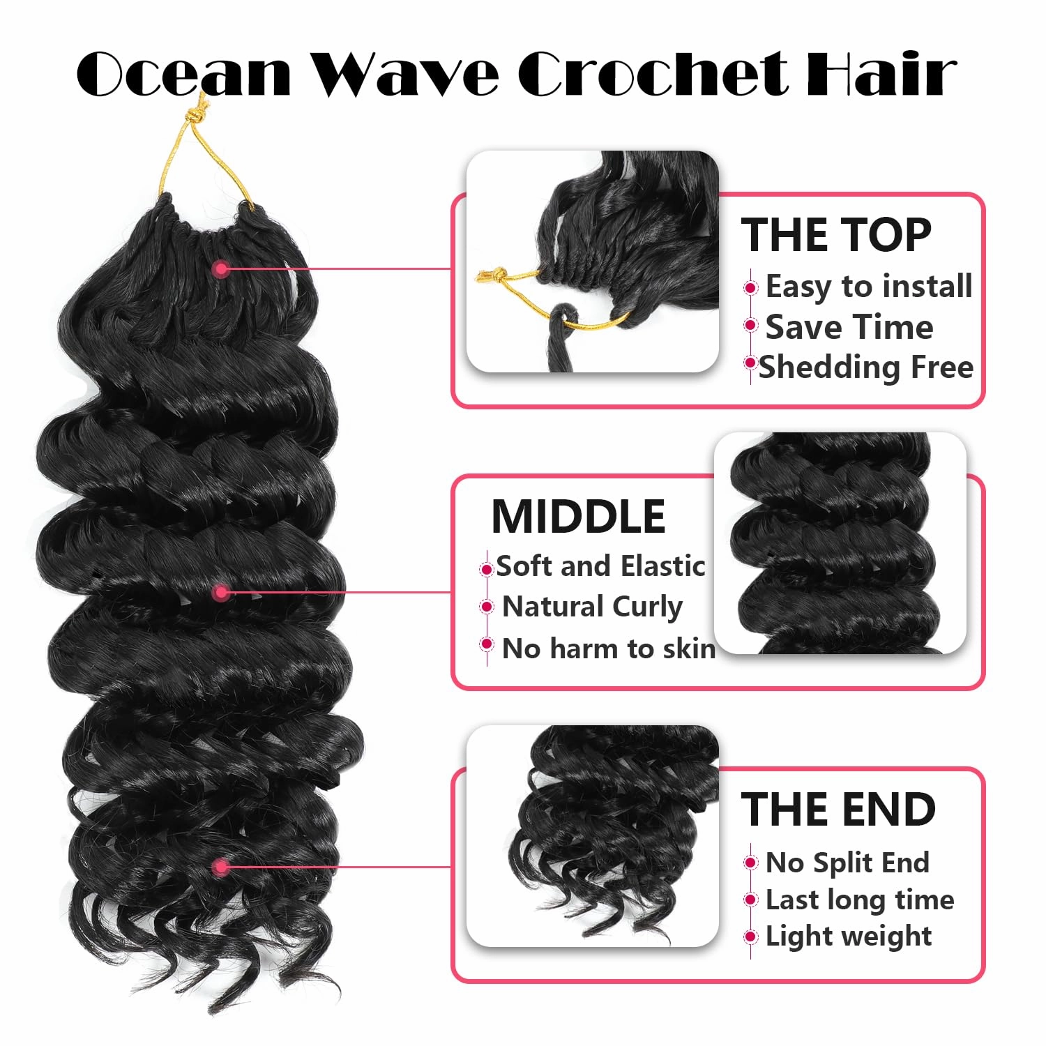 Ocean Wave Crochet Hair 12 Inch 8 packs Deep Wave Crochet Hair Synthetic Curly Braiding Hair Crochet Hair for Black Women (12 Inch, 8 packs, 1B)