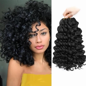Ocean Wave Crochet Hair 12 Inch 8 packs Deep Wave Crochet Hair Synthetic Curly Braiding Hair Crochet Hair for Black Women (12 Inch, 8 packs, 1B)