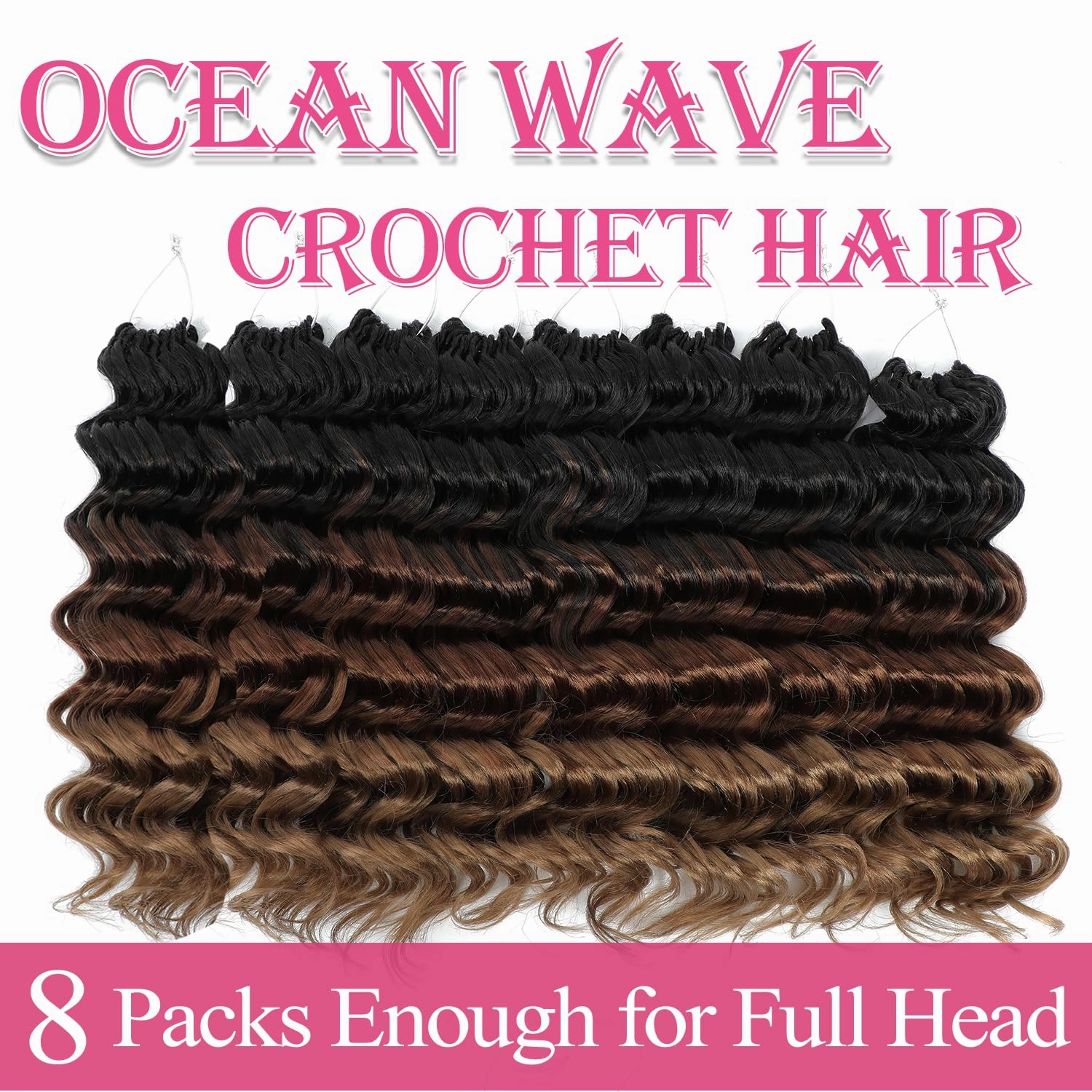 Ocean Wave Crochet Hair 12 Inch 8 packs Deep Wave Crochet Hair Synthetic Curly Crochet Braiding Hair for Black Women (12 Inch, 8 packs, 1B/30/27)