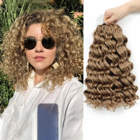Ocean Wave Crochet Hair 12 Inch 8 packs Deep Wave Crochet Hair Synthetic Curly Crochet Braiding Hair for Black Women (12 Inch 8 packs 27)