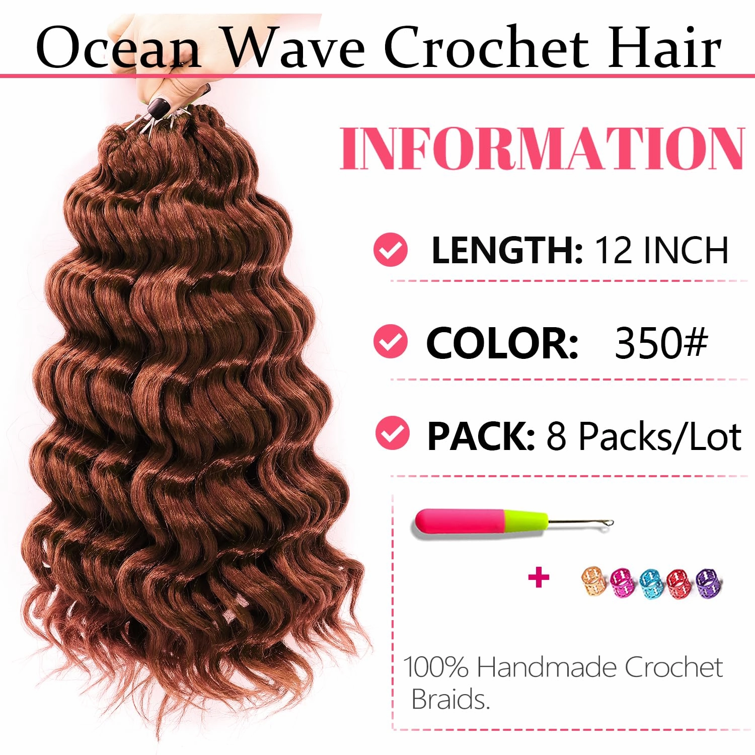 Ocean Wave Crochet Hair 12 Inch 8 packs Deep Wave Crochet Hair Synthetic Curly Crochet Braiding Hair for Black Women (12 Inch, 8 packs, 350#)
