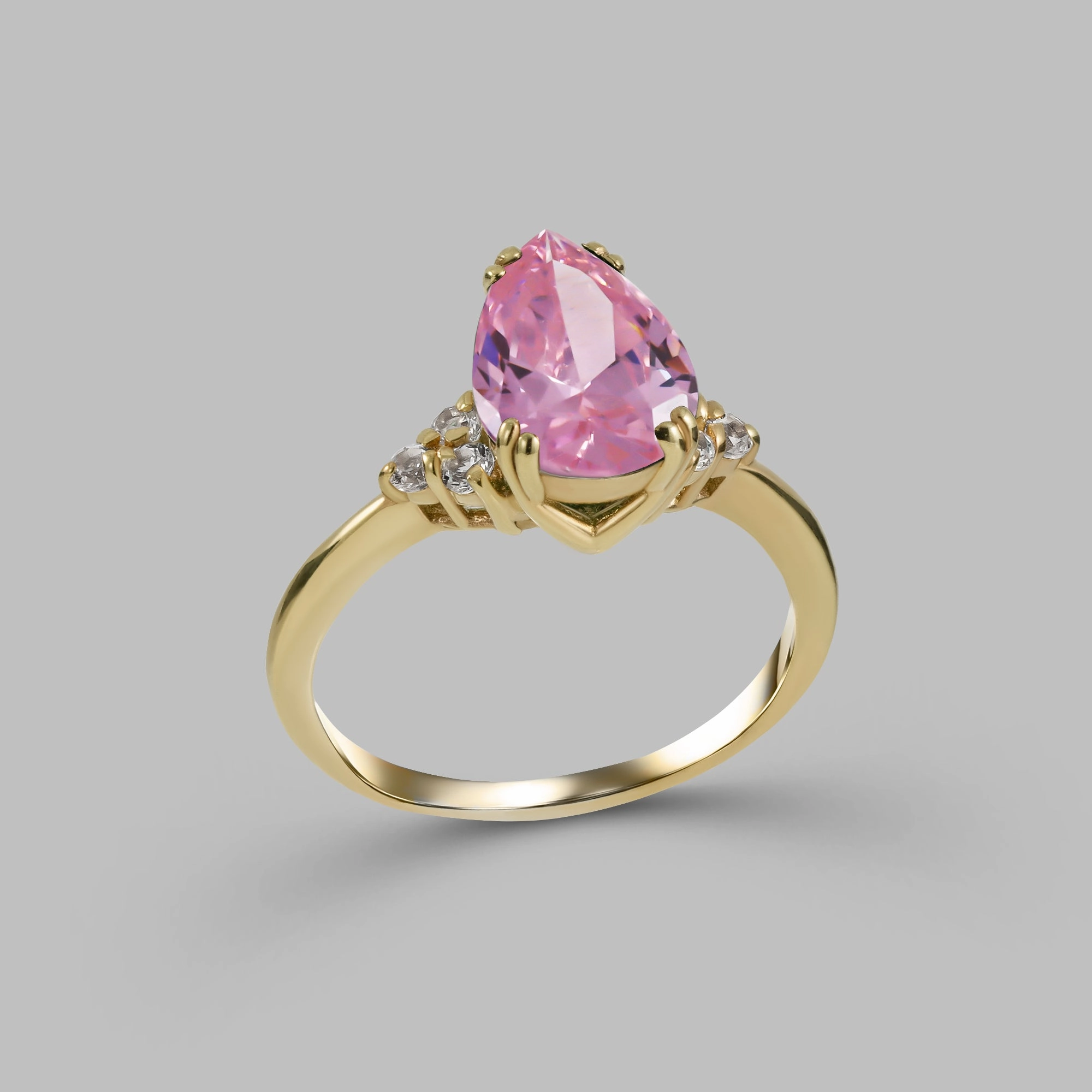 October Birthstone Pear-Shaped Rose Quartz Ring with Clear Quartz Accents