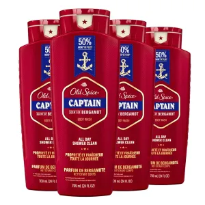 Old Spice Refreshing Body Wash for Men, 3X Defense, 24/7 Shower Fresh with Long Lasting Scent, Red Collection, Captain with Bergamot Scent, 24 oz (Pack of 4)