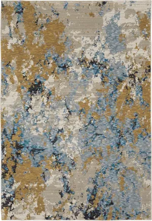 Oriental Weavers Evolution Area Rug - 0980A - 1'10" x 3'2" - in Blue/Gold - Modern Industrial Style, Stain Resistant, Family and Pet Friendly, Entryway, Bathroom Accent Rug