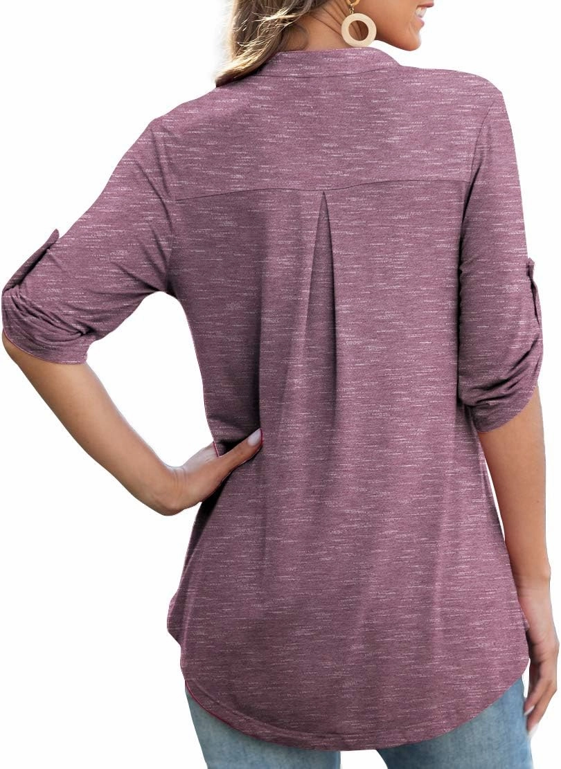 Othyroce Womens Floral Printed Tunic Tops 3/4 Roll Sleeve V Neck Blouses Long Sleeve Shirts for Women