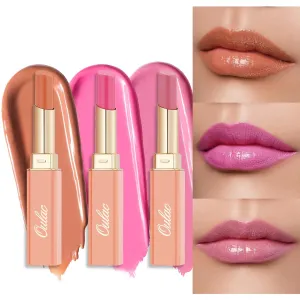 Oulac Moisture Shine Lipsticks Set - Red Orange Purple 3Pcs | Ultra Hydrating Juicy & Glossy, Soild Lip Gloss, Lightweight Smooth, Natural Look Best for Dry, Cracked and Chapped Lips, Vegan (05 06 07)