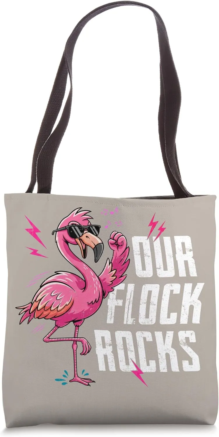 Our Flock Rocks Pink Flamingo Matching Family Vacation Group Tote Bag