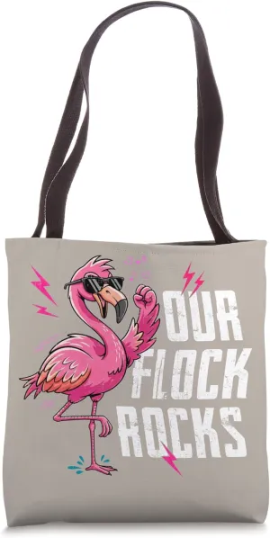 Our Flock Rocks Pink Flamingo Matching Family Vacation Group Tote Bag