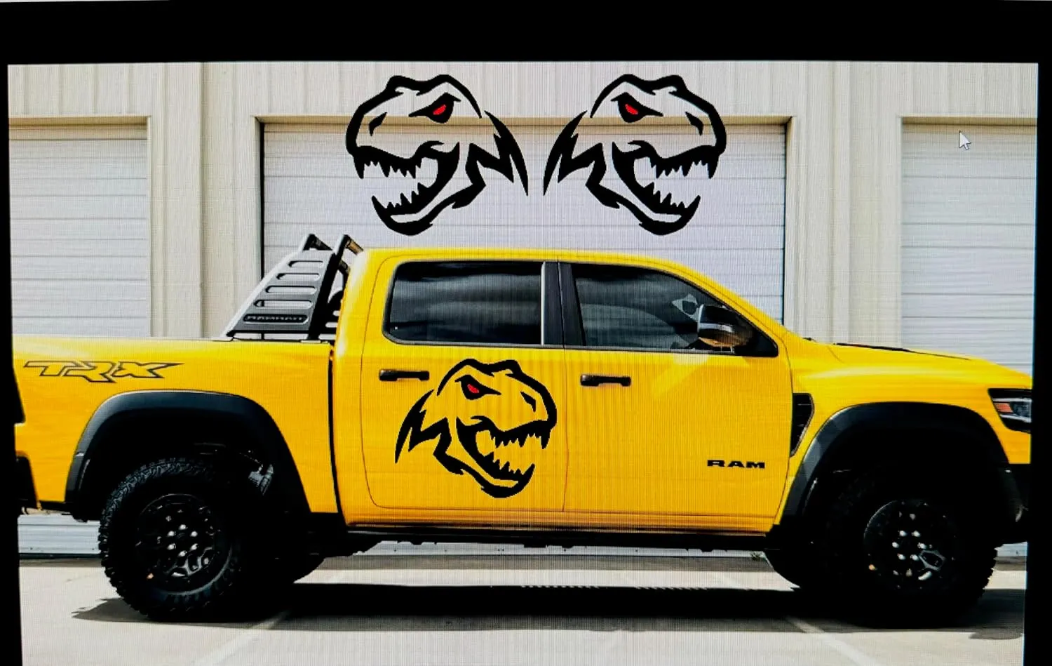 Pair of Large Gloss Black with RED Eye T-REX TREX Dino Dinosaur Side Body Vinyl Decals Graphics Stickers Fits Any Year or Model Ram TRX 1500