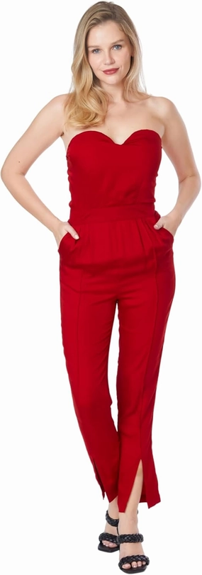 Paradigm Women's Sleeveless Sweetheart Jumpsuit, Scarlet Red, XS - 2X, Sewn-in Bra Cups, Pockets, Cocktail Party