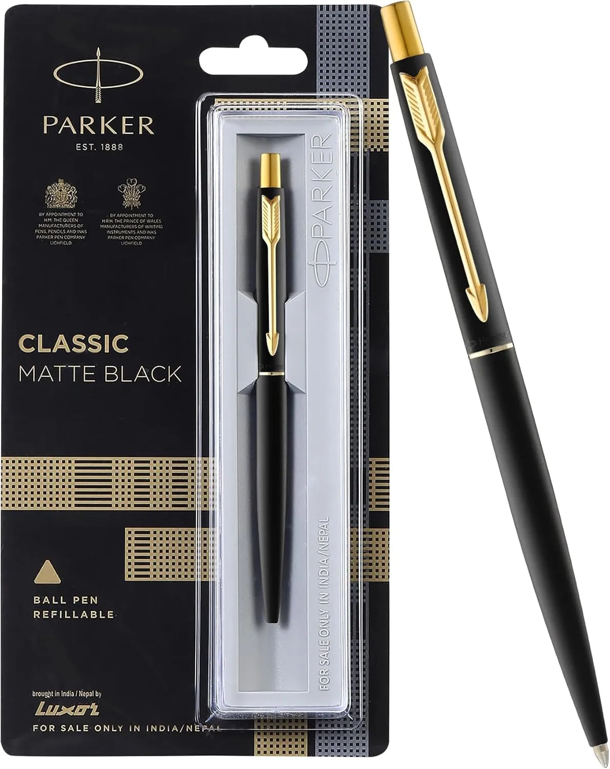 Parker Classic Matte Black Gold Trim Ball Pen