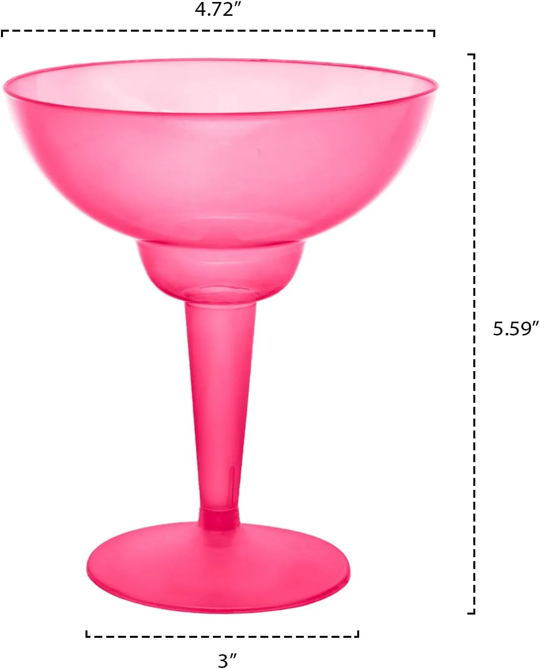 Party Essentials Hard Plastic Two Piece 12-Ounce Margarita Glasses, Neon Pink, 10 Count