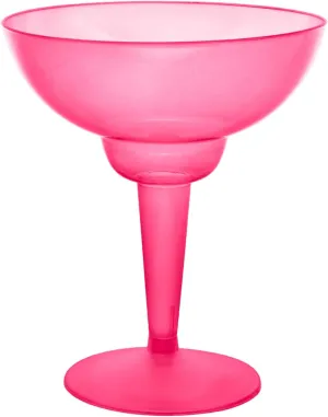 Party Essentials Hard Plastic Two Piece 12-Ounce Margarita Glasses, Neon Pink, 10 Count