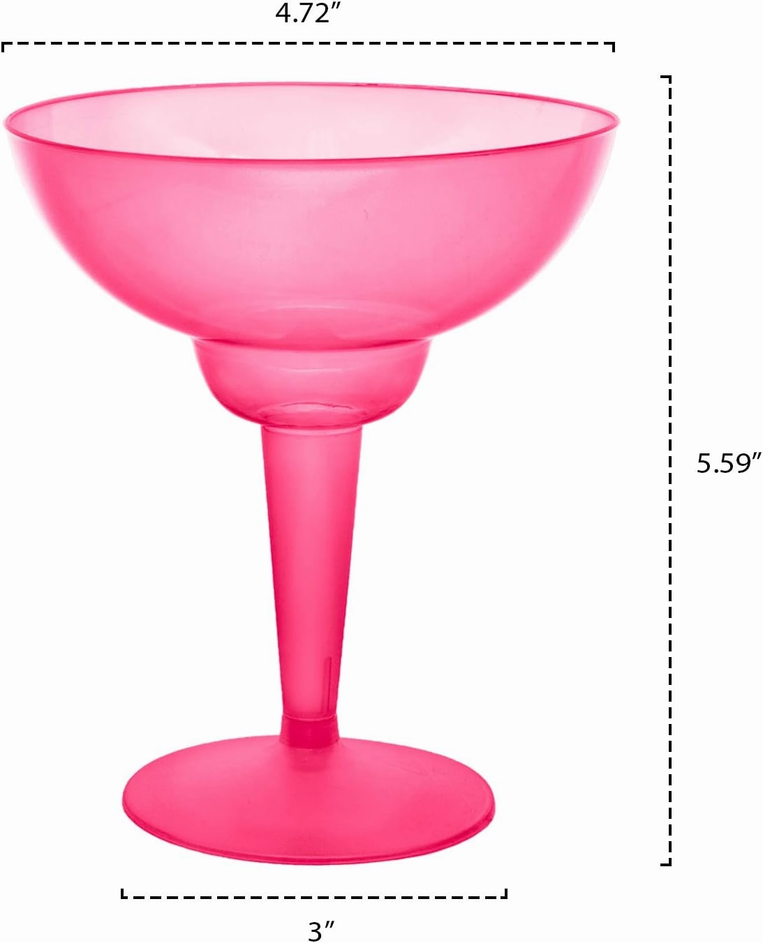 Party Essentials Hard Plastic Two Piece 12-Ounce Margarita Glasses, Neon Pink, 10 Count