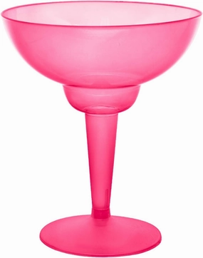 Party Essentials Hard Plastic Two Piece 12-Ounce Margarita Glasses, Neon Pink, 10 Count
