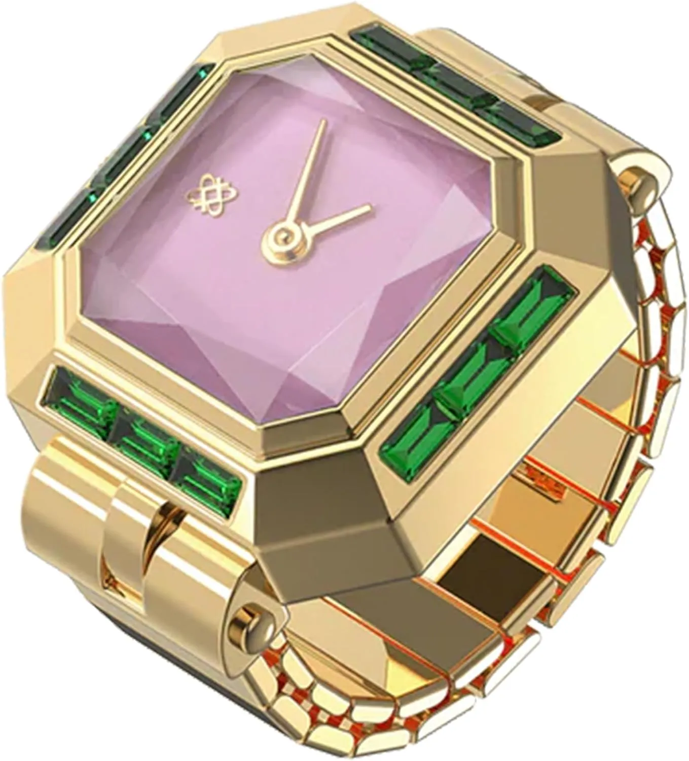 PASCAL Sofia Prism Cocktail Watch Ring, Sugar Cube Gem-Cut Dial, Sapphire Crystal, Stainless Steel Expansion Band, Unisex Finger Watch, Fits US Sizes 6-10, 3ATM Water Resistant, Statement Jewelry Timepiece