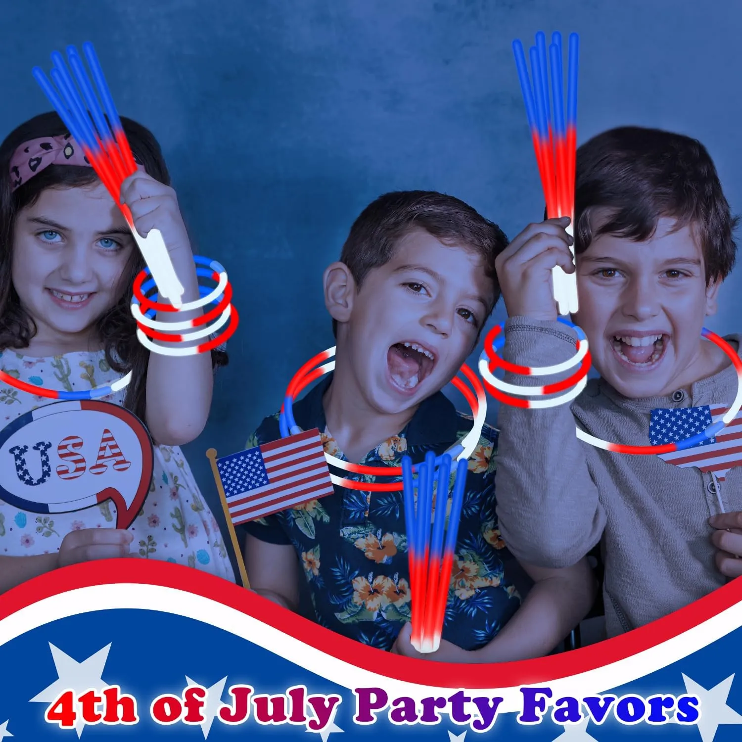 Patriotic Red White Blue Glow Sticks Bulk Party Pack 200 PCS, 4th of July Party Favor Supplies for Kids, Light Up Accessories Gooide Bag Stuffers Decor Toys for Fourth of July, Birthday, Parade Throws