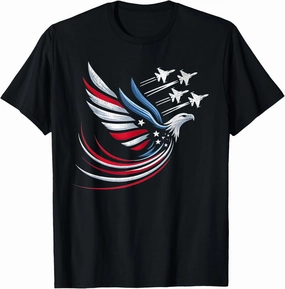Patriotic Red Blue USA Flag Fighter Jets 4th of July T-Shirt