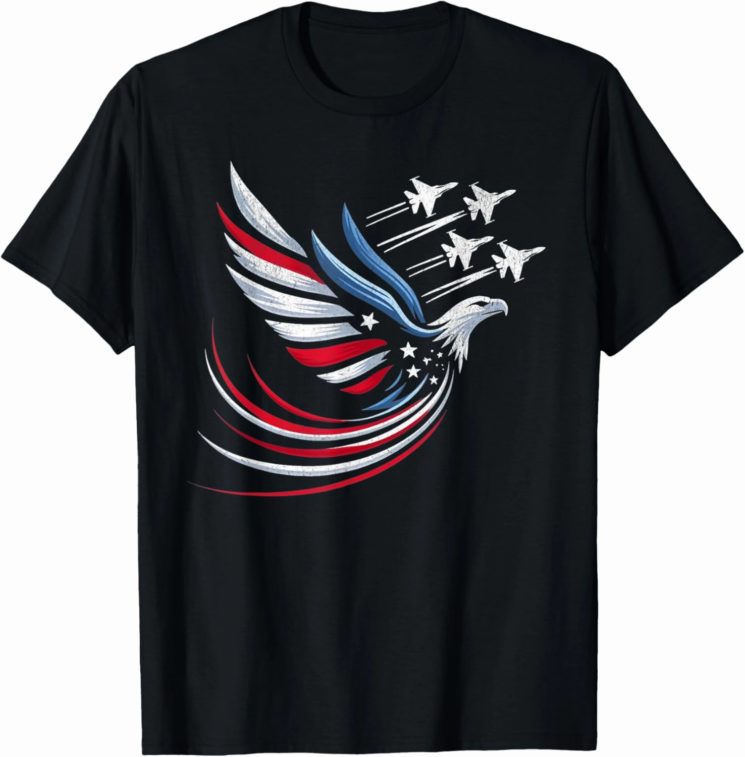 Patriotic Red Blue USA Flag Fighter Jets 4th of July T-Shirt
