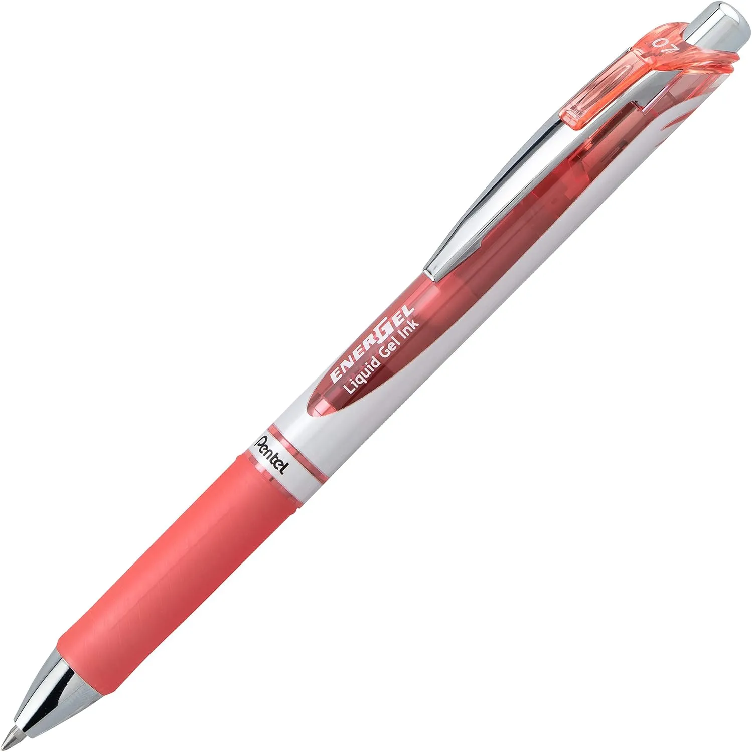 Pentel EnerGel RTX Retractable Liquid Gel Ink Pen, (0.7mm) Medium line, Coral Pink Ink, Box of 12 Pens (BL77-P3)