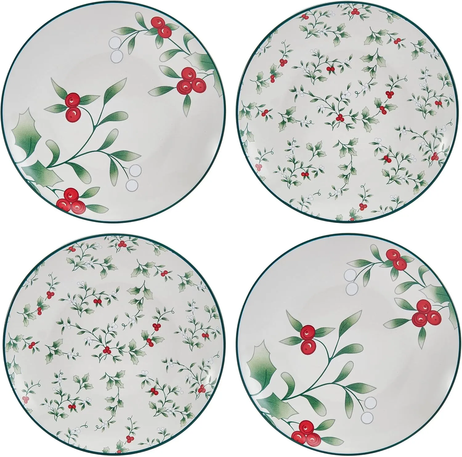 Pfaltzgraff Winterberry Holiday Set of 4 Assorted Appetizer Plates, 6 Inch, Multicolored