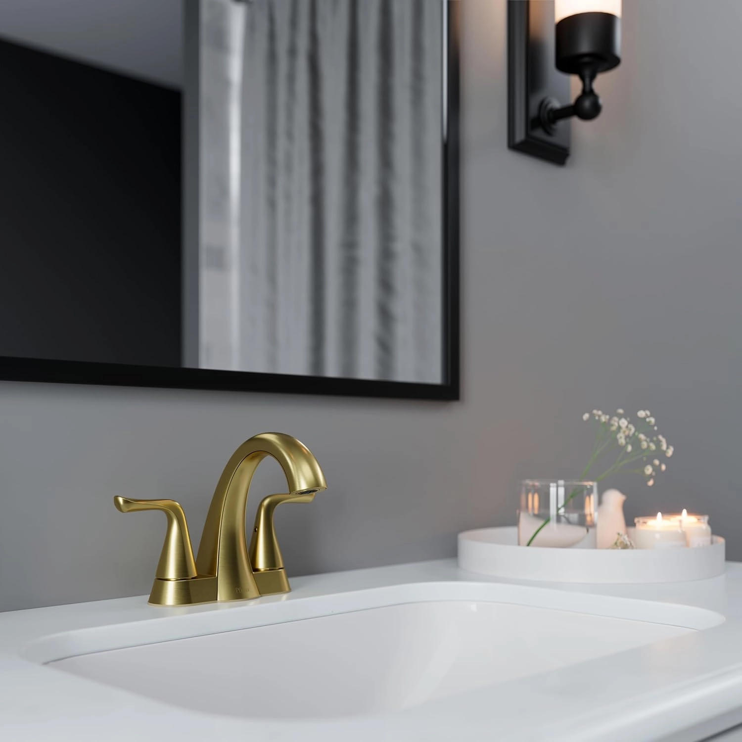 Pfister Willa Bathroom Sink Faucet, 4-Inch Centerset, 2-Handle, 3-Hole, Brushed Gold Finish, LF048MALBG