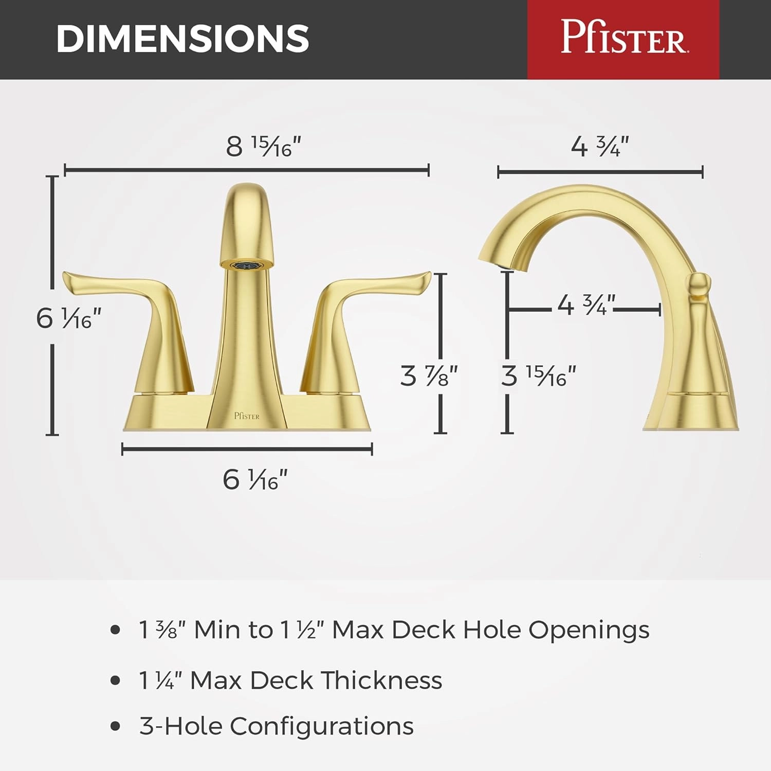 Pfister Willa Bathroom Sink Faucet, 4-Inch Centerset, 2-Handle, 3-Hole, Brushed Gold Finish, LF048MALBG
