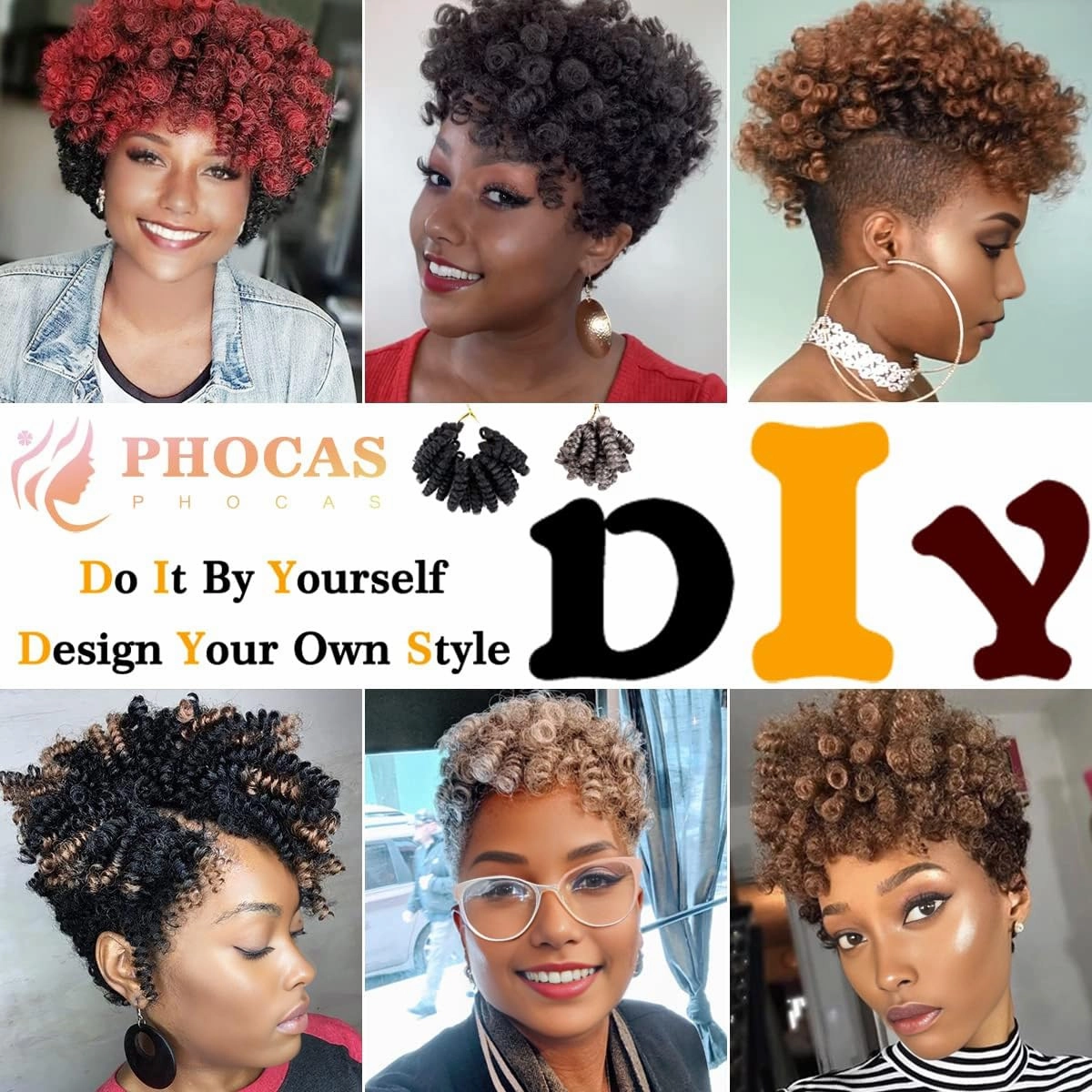 PHOCAS 10'' 3Packs Short Curly Crochet Hair Curl Jump Wand Jamaican Bounce Crochet Hair For Black Women(6MM 1B/Natural Black)