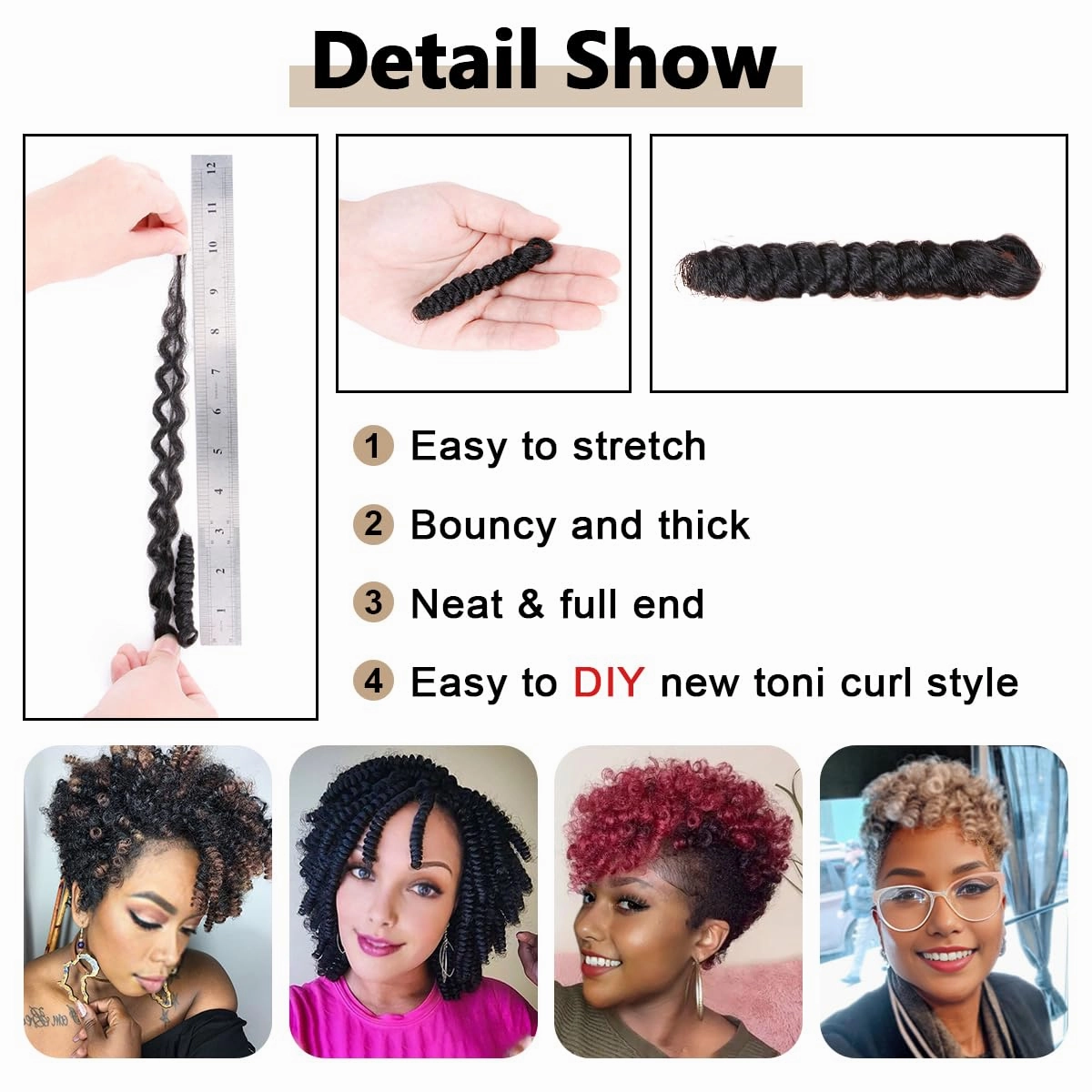 PHOCAS 10'' 3Packs Short Curly Crochet Hair Curl Jump Wand Jamaican Bounce Crochet Hair For Black Women(6MM 1B/Natural Black)