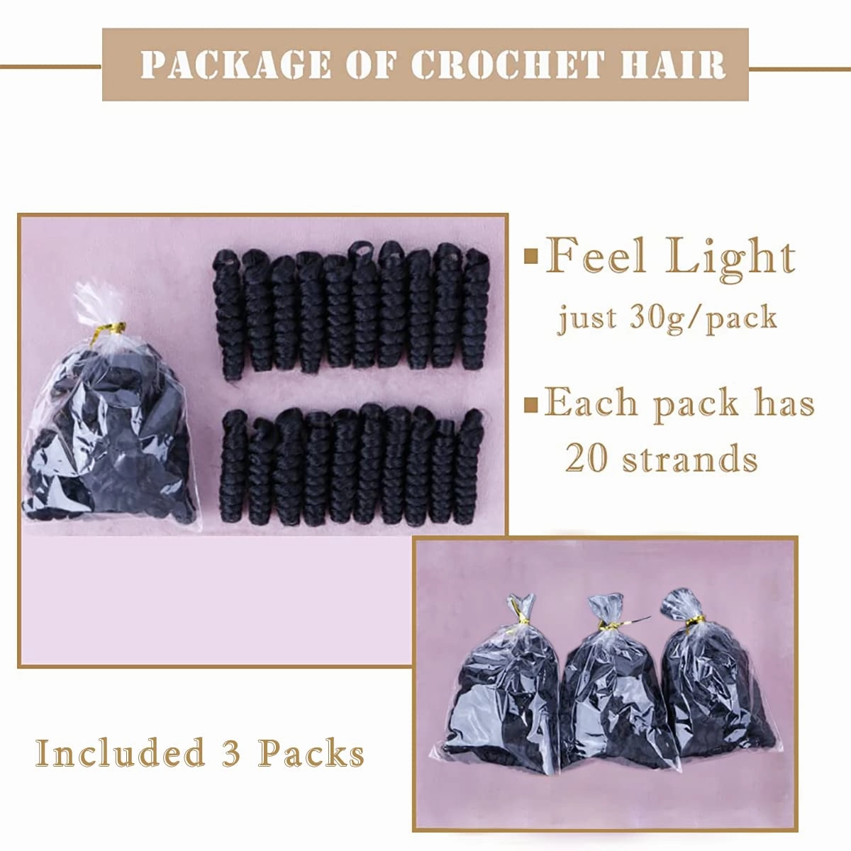 PHOCAS 10'' 3Packs Short Curly Crochet Hair Curl Jump Wand Jamaican Bounce Crochet Hair For Black Women(6MM 1B/Natural Black)