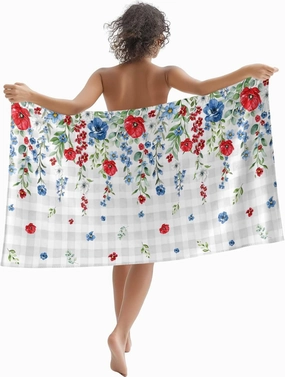 Pink Blue Flowers Beach Towels Microfiber Sand Free Quick Dry Travel Towels Soft Absorbent Lightweight Independence Day Floral on Check Beach Towel for Men Women Swimming Pool,Vacation,30X60IN