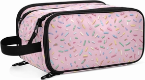 Pink Sugar Granule Stylish Cosmetic Bag for Women Large Capacity Firm Polyester Material Dual Zipper, Elastic Brush Slots Ideal for Makeup Storage & Travel