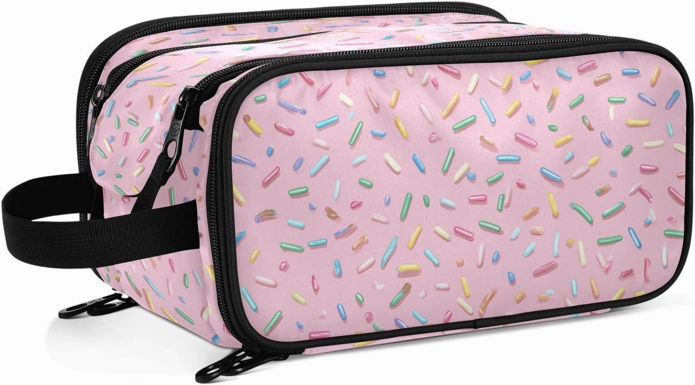 Pink Sugar Granule Stylish Cosmetic Bag for Women Large Capacity Firm Polyester Material Dual Zipper, Elastic Brush Slots Ideal for Makeup Storage & Travel