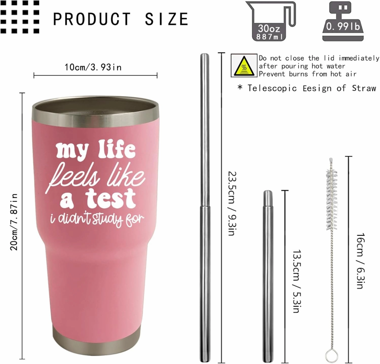 Pink Tumbler My Life Feels Like A Test I Didn't Study For Tumbler Insulated for Hot and Cold Tumbler with Lids and Straws for Uncle for Outdoor