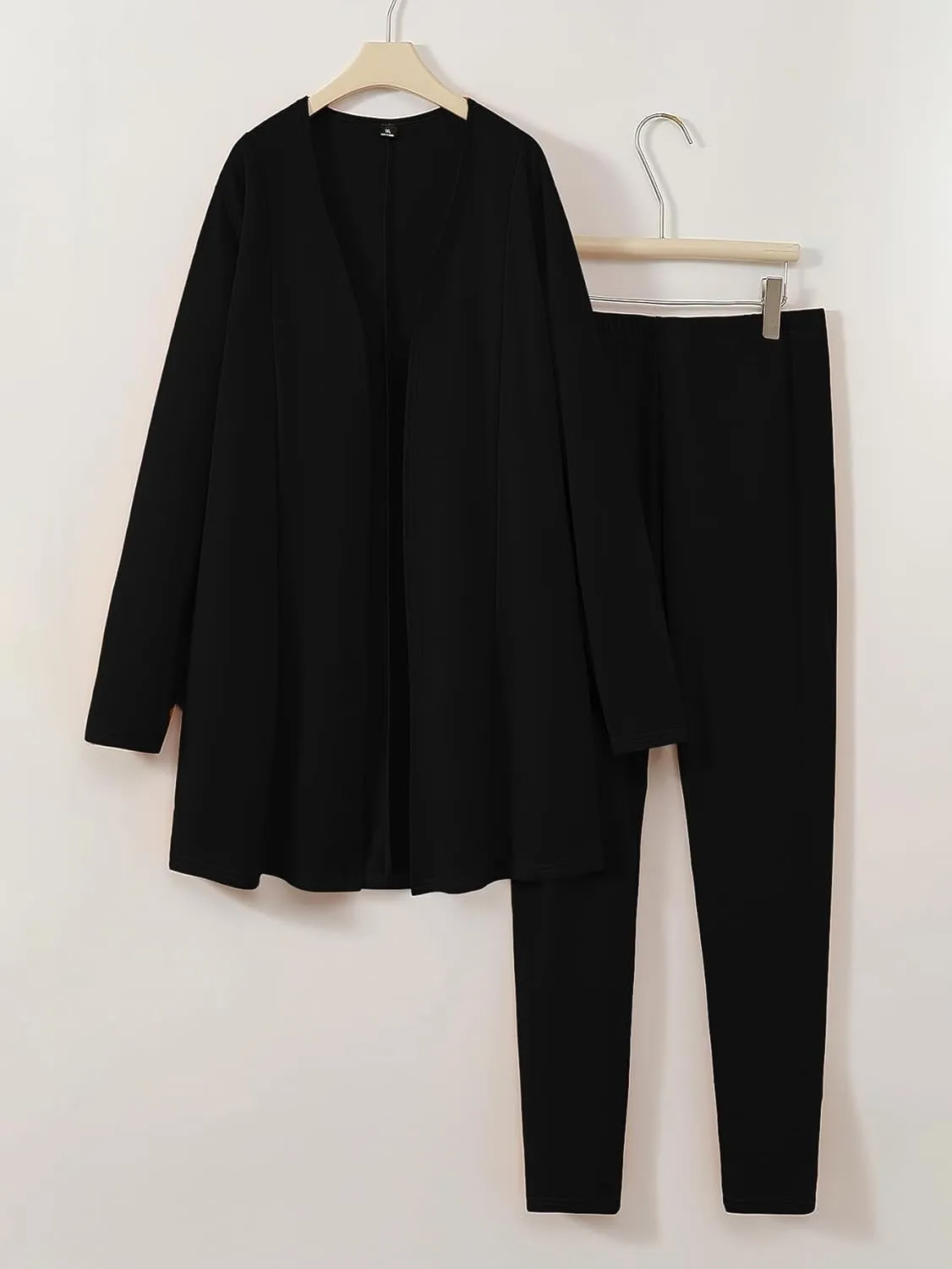 Plus Size Casual Work Pants Suit Set Cropped Jacket Fitted Trousers