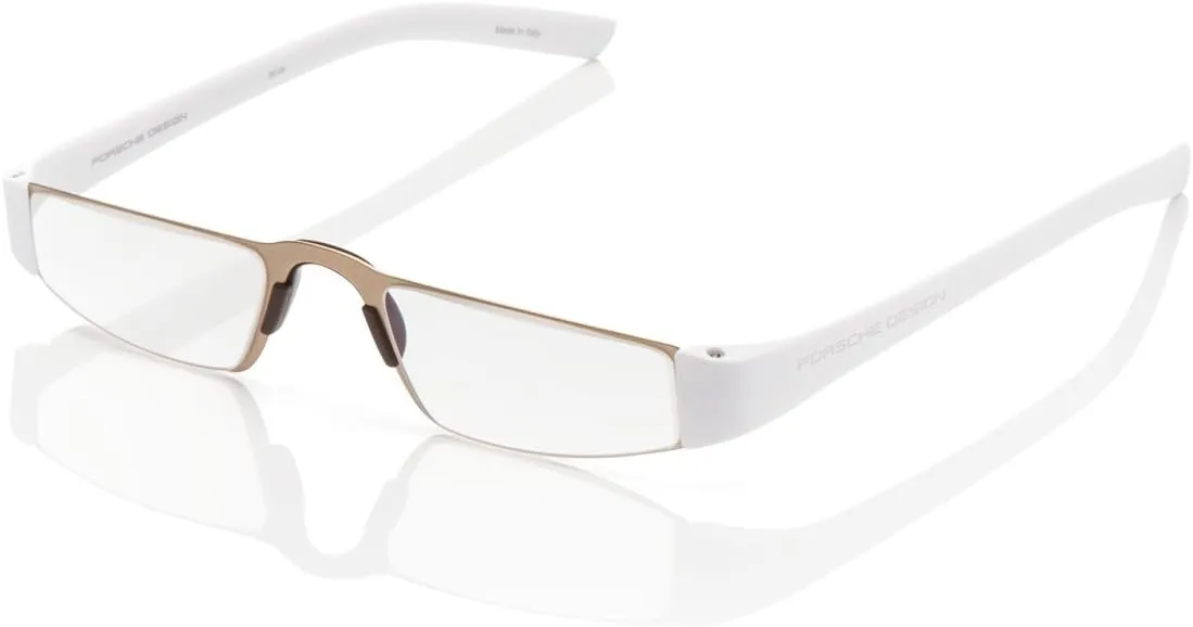 Porsche Design Reading Tool - P'8801  1.50 Lenses - Matte White Frame/Gold Front Rim with lightweight Anti-Reflection coated lenses -  1.50 Lens Strength