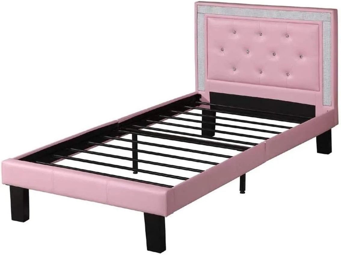 Poundex Silky and Sheeny Wooden Full Bed PU Tufted Head Board, Pink Finish