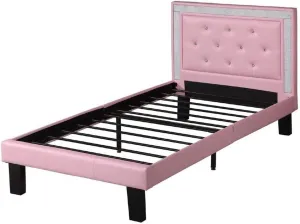 Poundex Silky and Sheeny Wooden Full Bed PU Tufted Head Board, Pink Finish