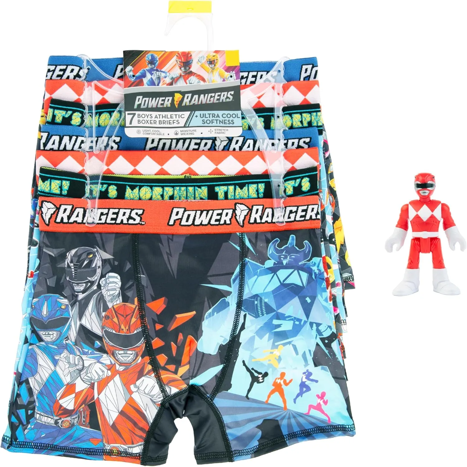 Power Rangers Boys' Amazon Exclusive 100% Cotton 5 Brief and 7-pk Athletic Boxerbrief in Sizes 2
