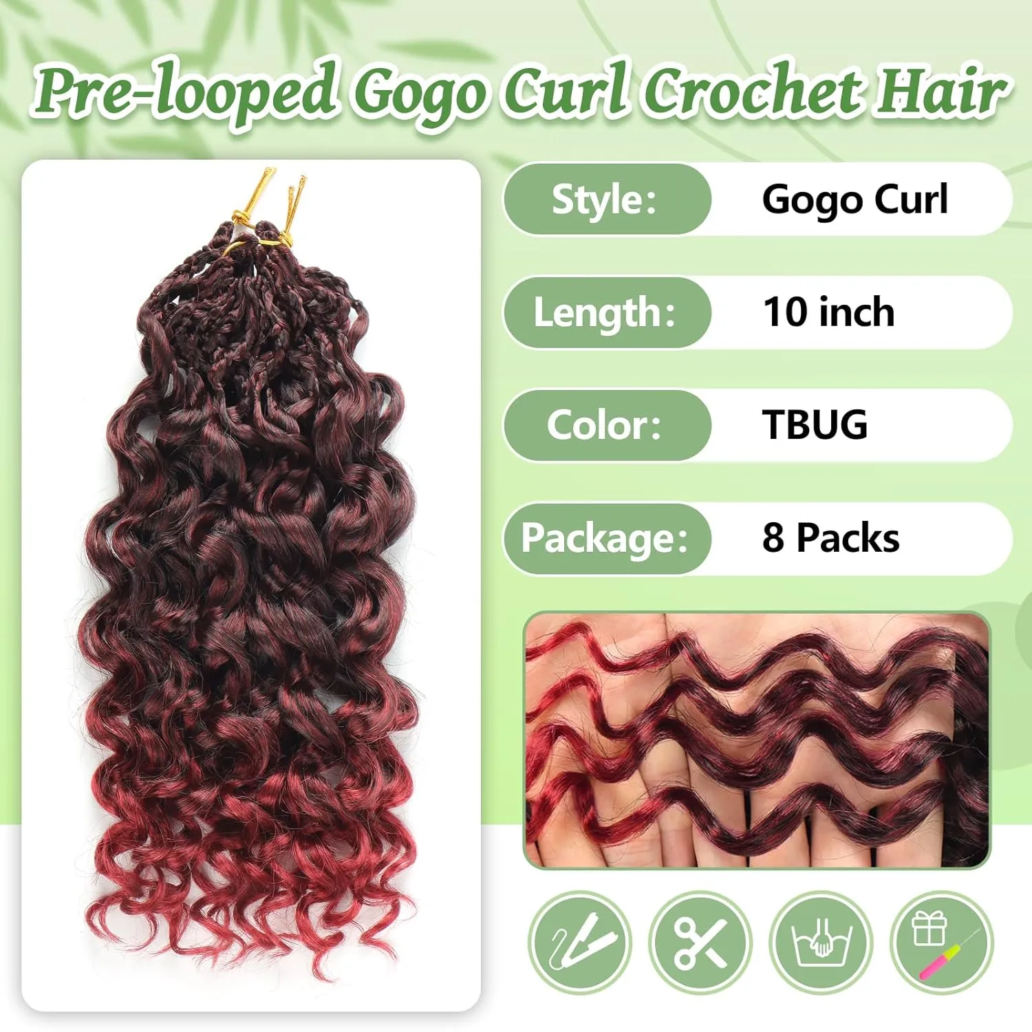 Pre Looped Gogo Curl Crochet Hair 8 Packs Pre Twisted Ocean Wave Goddess Box Braids Curly Water Wave Synthetic Braiding Hair For Black Women (TBUG, 10 Inch (Pack of 8))