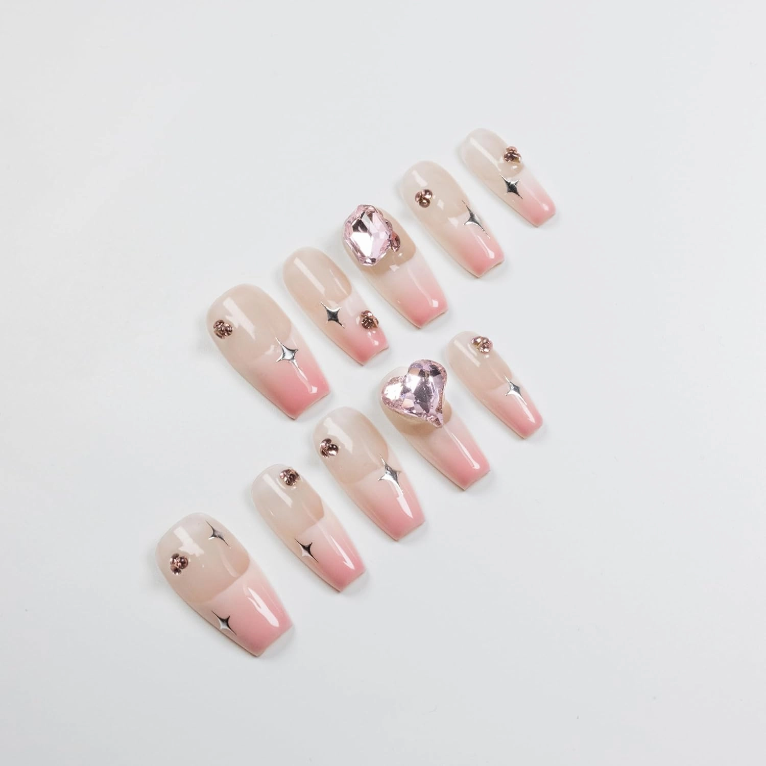 Press on Nails, Short ladder Fake Nails Translucent False Nails Large Pink Press on Nails for Women Girls Nail Art Decoration - Lagre