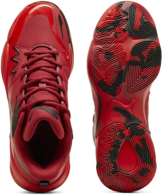 PUMA Men's Genetics Basketball Shoes, Black-for All Time Red, 14