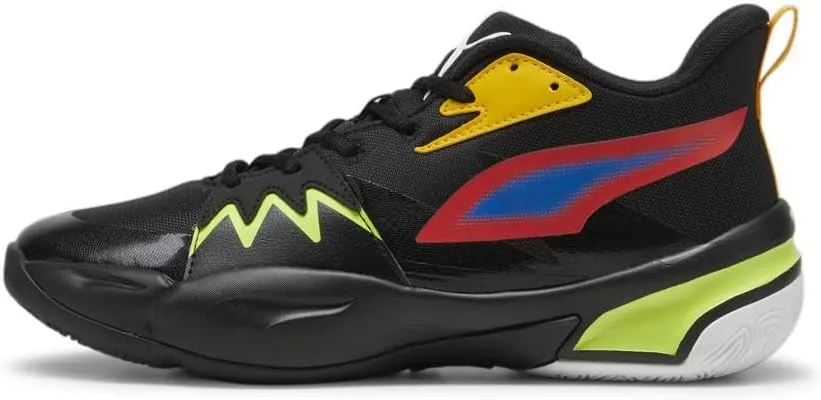 PUMA Men's Genetics Basketball Shoes, Black-for All Time Red, 14