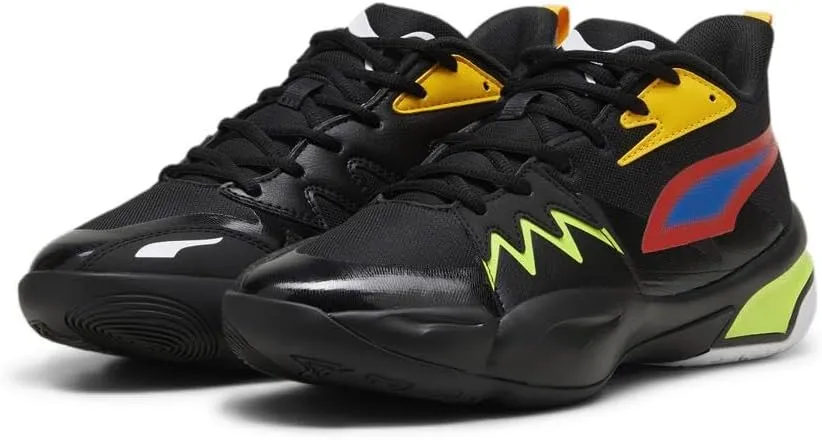PUMA Men's Genetics Basketball Shoes, Black-for All Time Red, 14