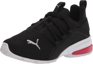 PUMA Unisex-Child Axelion Mesh Sneaker, 11.5Little Kid, Black Silver-High Risk Red